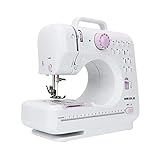 Máquina de coser con doble hilo de 2 velocidades, también apta para principiantes y niños, costura con 12 puntadas incorporadas, manual en 5 idiomas.
